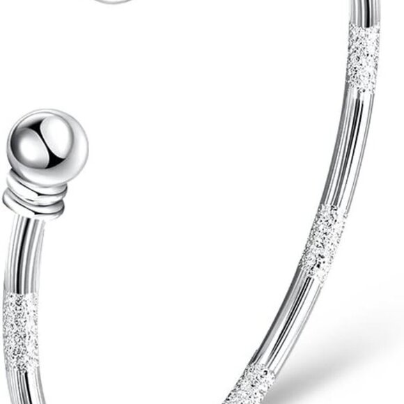 Jewelry - Sterling Silver Bangle Bracelet Women's Jewelry Adjustable Bead Cuff